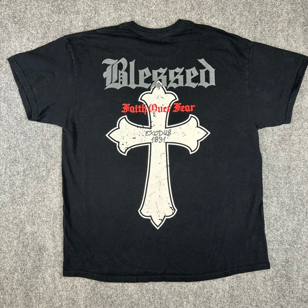 Popular Poison Blessed Faith Over Fear Cross Graphic T-Shirt Black XL Mens